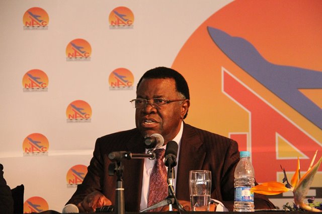 Namibian President Hage Geingob addresses at the inauguration ceremony of the Walvis Bay International Airport new Terminal Building at Walvis Bay, Namibia, on July 22, 2016. The airport