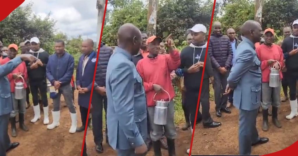 Nyeri : William Ruto arrête son cortège dans un village pour discuter avec des producteurs laitiers et discuter de la loi de finances