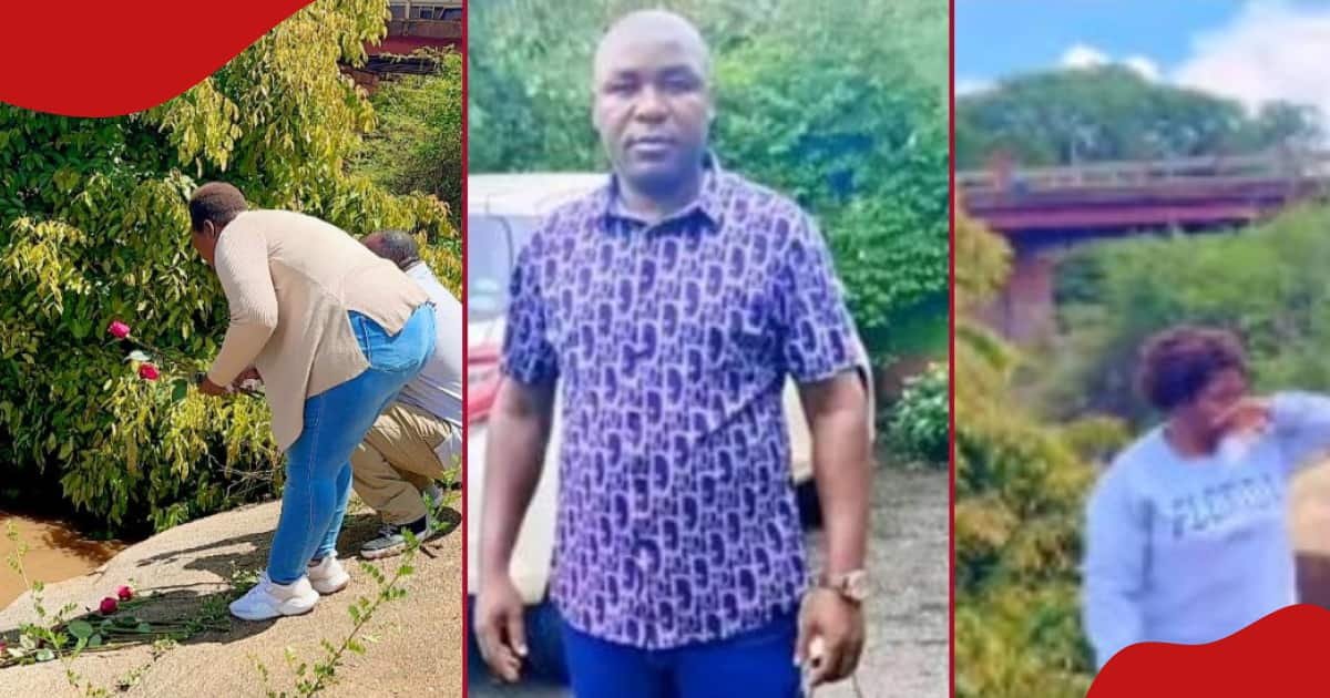 Les larmes coulent alors que la famille du chauffeur de taxi assassiné de l'Utawala visite la rivière. Son corps a été jeté et jette des fleurs