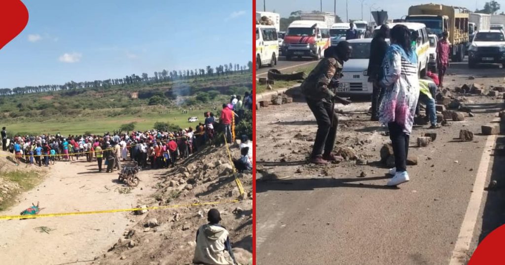 Des habitants de Juja en colère bloquent la route de Thika après qu'une femme ait été mutilée par une hyène et arrêtent le corps