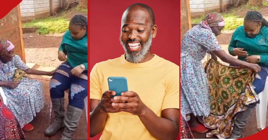 Photos de réactions d'une femme âgée couvrant le jean robuste de sa femme avec du Leso : "J'applaudis"