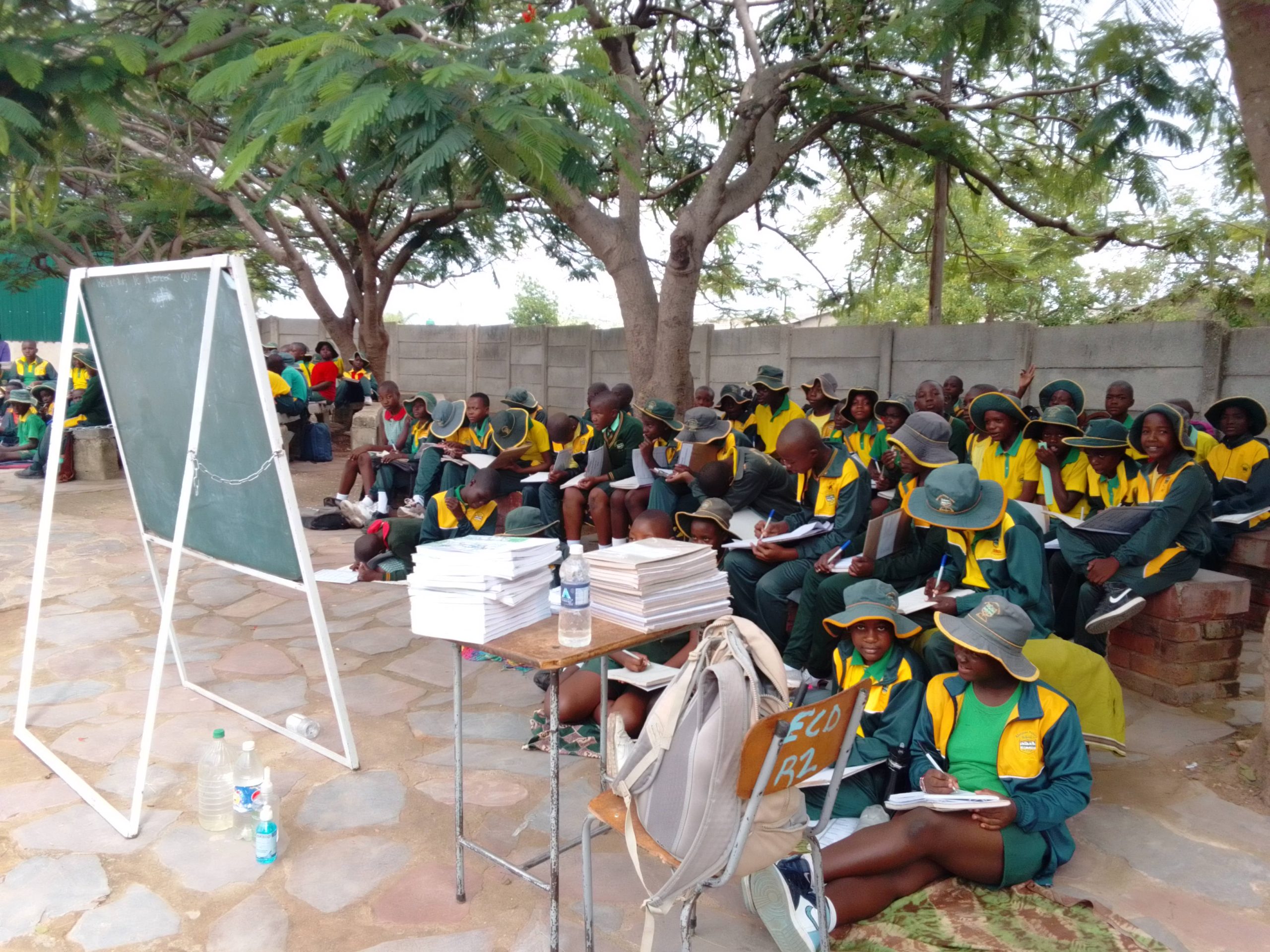 Le ministre de l'Éducation et Perm Sec voient les élèves apprendre sous les arbres alors que la pénurie de salles de classe frappe l'école |