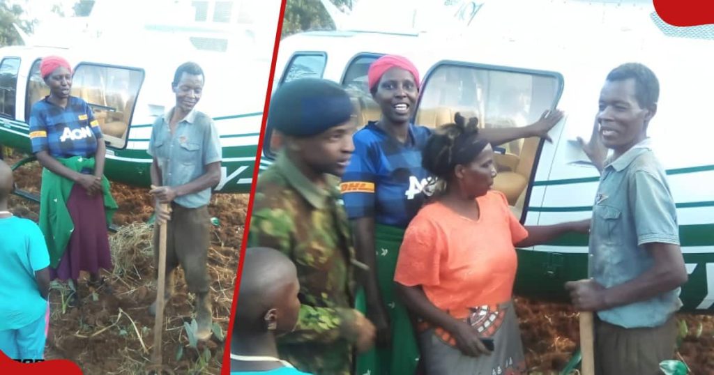 Les villageois de Murang'a prennent des photos avec un hélicoptère qui s'est écrasé à Shamba après un accroc