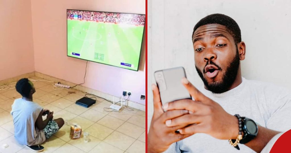 Les Kenyans réagissent à la photo d’un homme avec une télévision et une PlayStation au lieu de meubles : « Choisissez le bonheur »