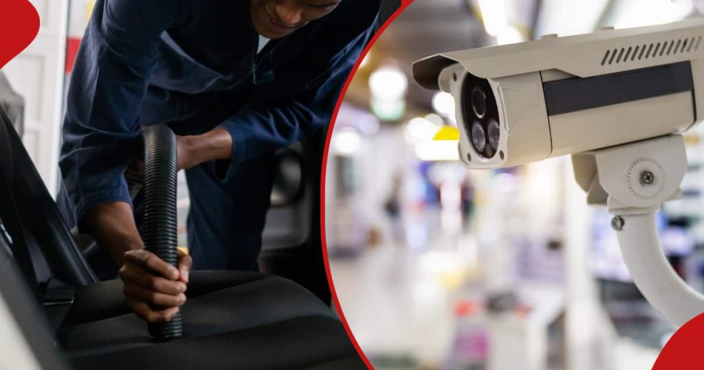 Nairobi : Un système de vidéosurveillance capture un employé de lave-auto en train de voler, cachant le pistolet d'un client dans sa combinaison