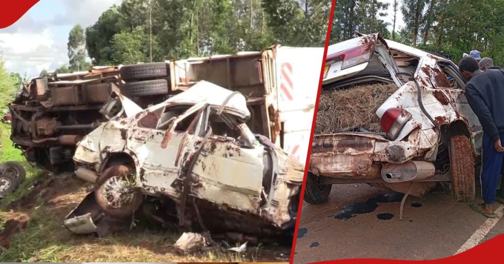 Kirinyaga : 1 mort après le renversement d'un camion alors qu'il s'échappait d'un nid-de-poule et tombe sur une berline