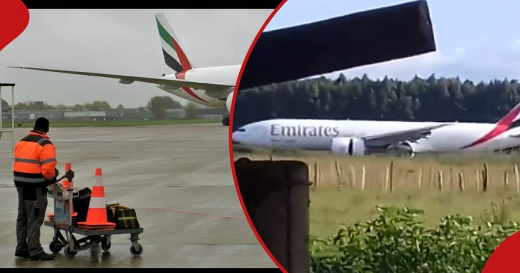 Un fermier d'Eldoret profite de la vue sur l'atterrissage de l'avion cargo d'Emirates alors qu'il s'occupe de ses vaches : "Majestic"