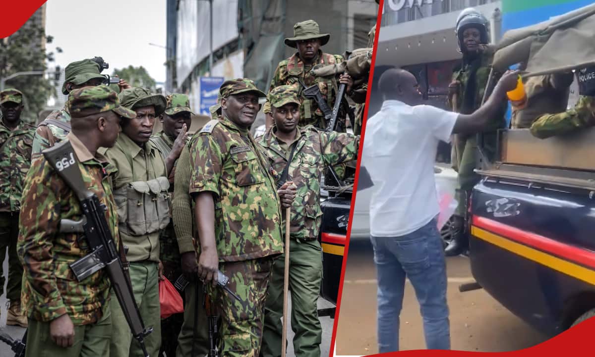 Eldoret : Moment réconfortant alors qu'un homme offre du jus aux policiers anti-émeutes lors des manifestations