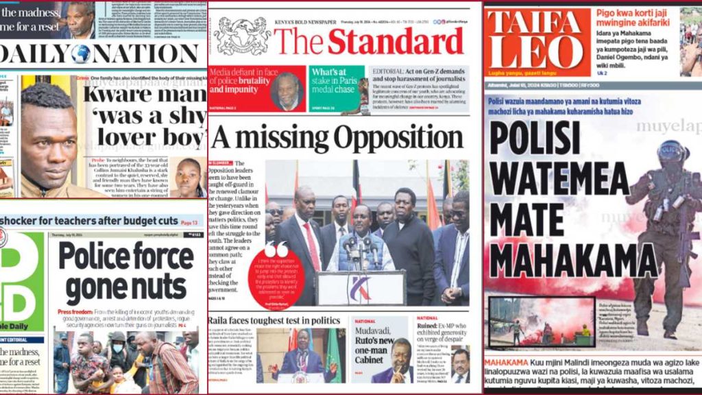 Journaux kenyans, 18 juillet : Les voisins de Collins Jumaisi contredisent l'étiquette d'« homme vengeur » que lui a attribuée le DCI