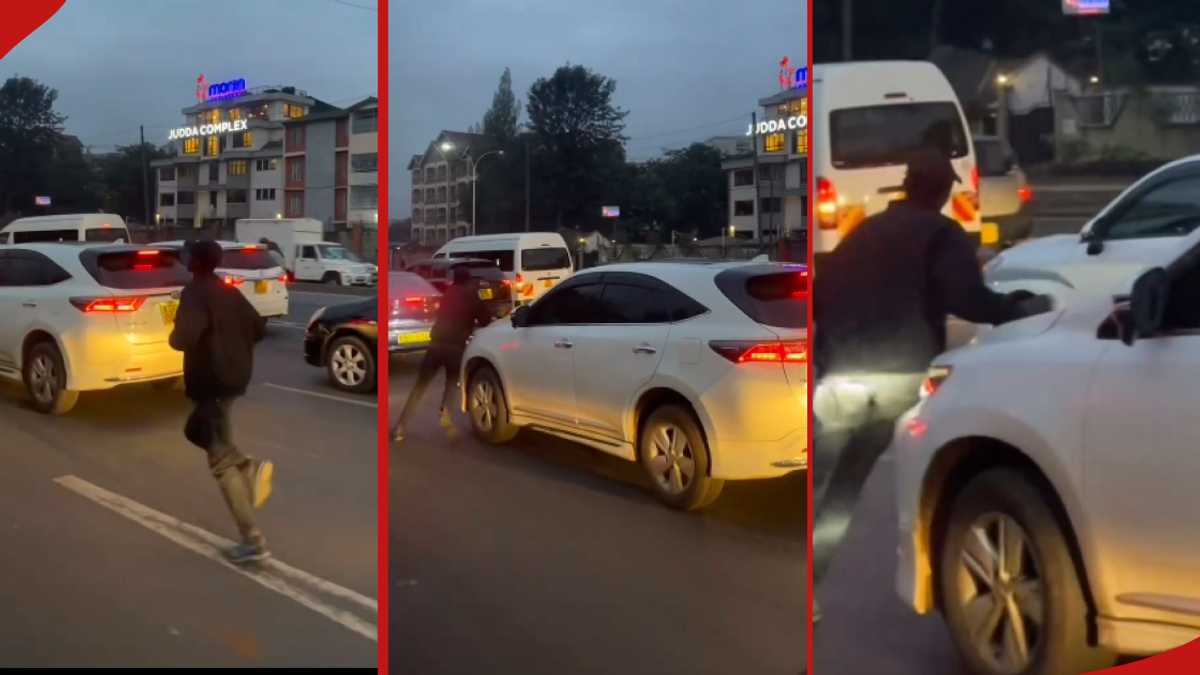 Un homme audacieux vandalise une Toyota Harrier circulant sur la route de Nairobi