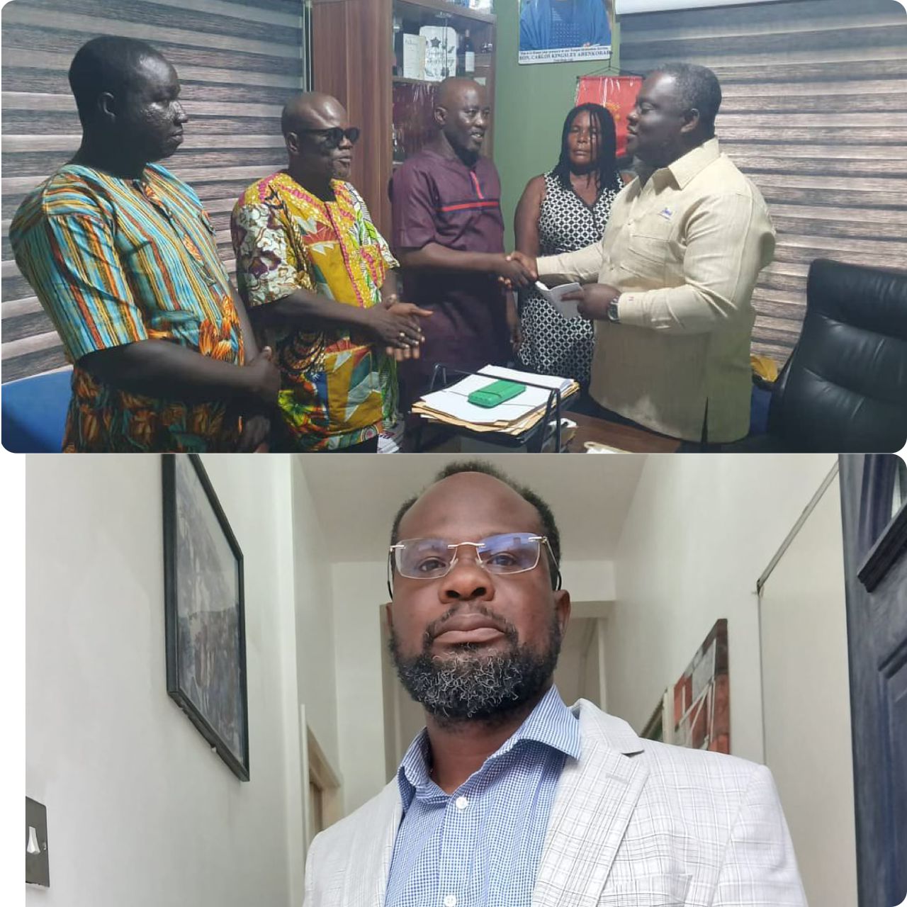 Le candidat parlementaire du NPP Dennis Amfo Sefah reçoit un don en espèces de Daniel Mensah, basé au Royaume-Uni