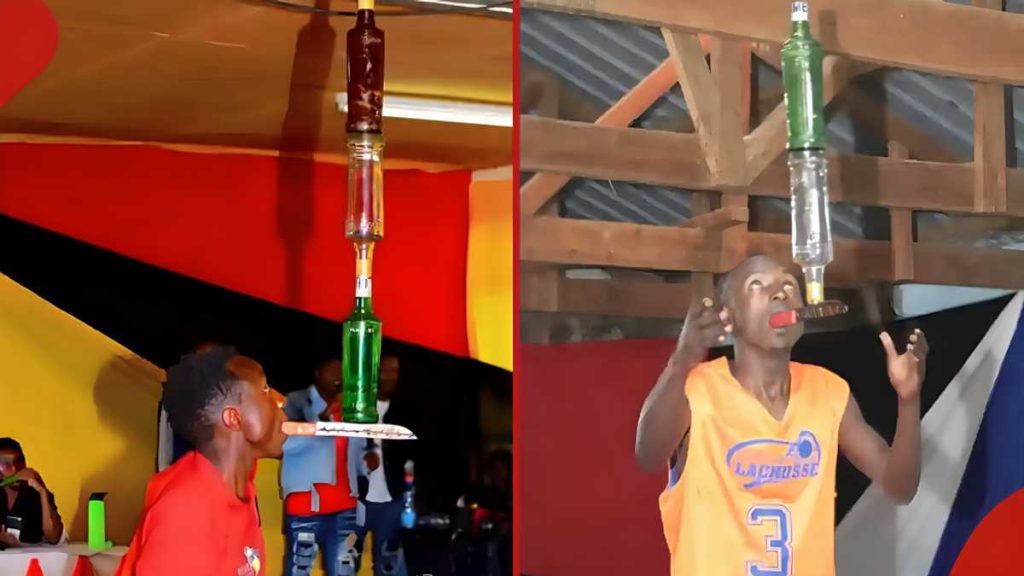 Meru Gen Z qui équilibre des bouteilles avec sa bouche espère transformer son talent d'acrobate en carrière