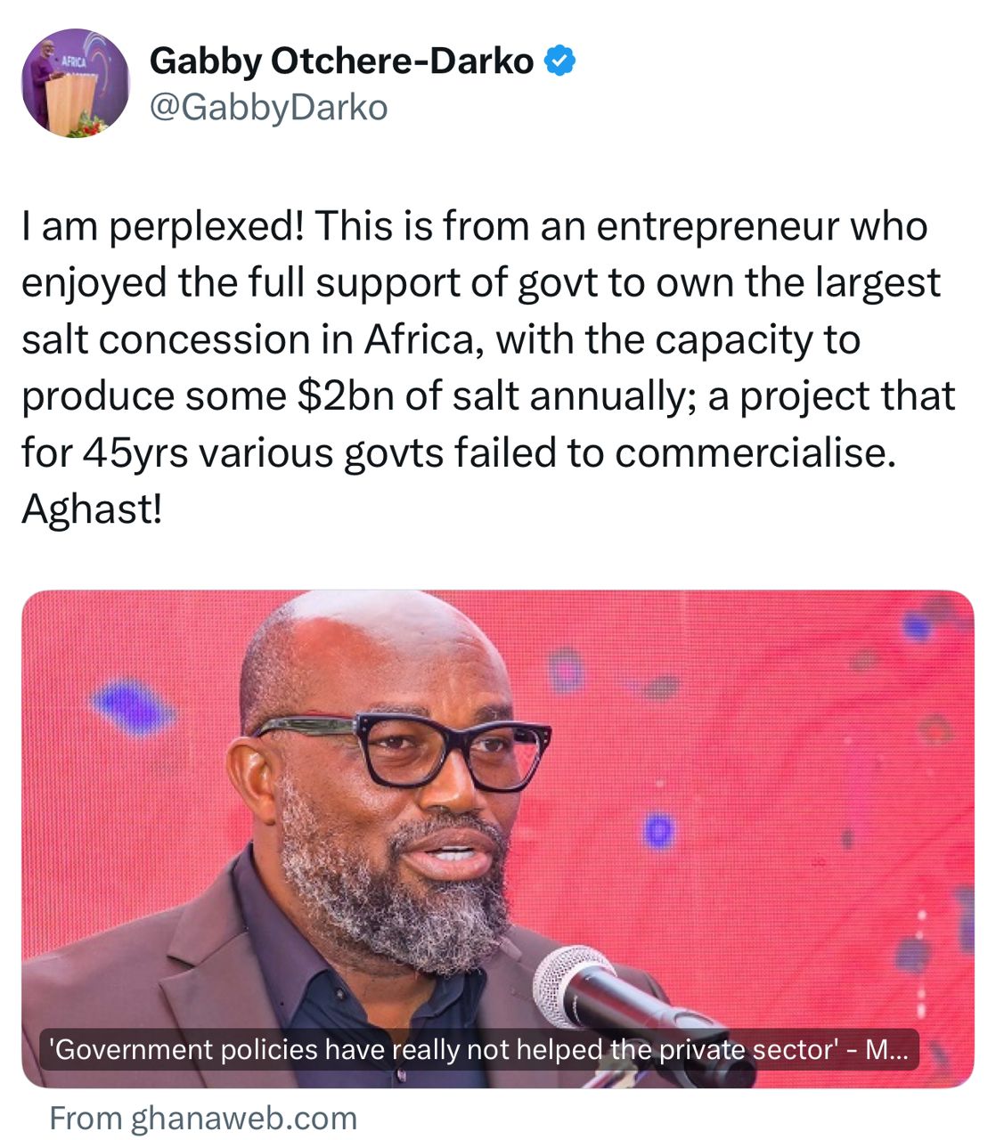 Gabby critique le PDG de McDan pour avoir attaqué les politiques gouvernementales