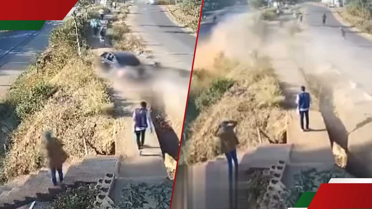 Images de vidéosurveillance: les piétons trichent de justesse la mort alors que la voiture excès de vitesse déserve hors de la route