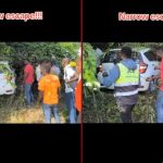 Les résidents de Mombasa aident la femme à récupérer la voiture après avoir quitté la route, atterri à Bush