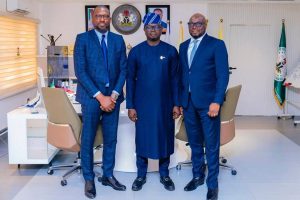 From Left: Mr. Olugbenga ‘GB’ Agboola, Founder and CEO, Flutterwave; Mr. Ayodele Olawande, Minister for Youth Development and Mr. Adeleke Adekoya, Co-Founder, Flutterwave, during a recent courtesy visit to the Ministry of Youth Development in Abuja