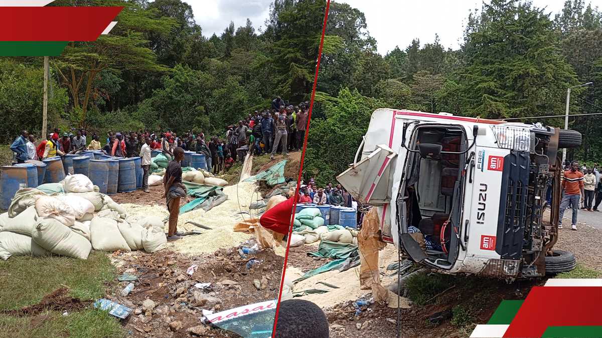 Baringo: Lorry transportant de l'éthanol présumé caché dans des sacs de maïs impliqués dans un accident