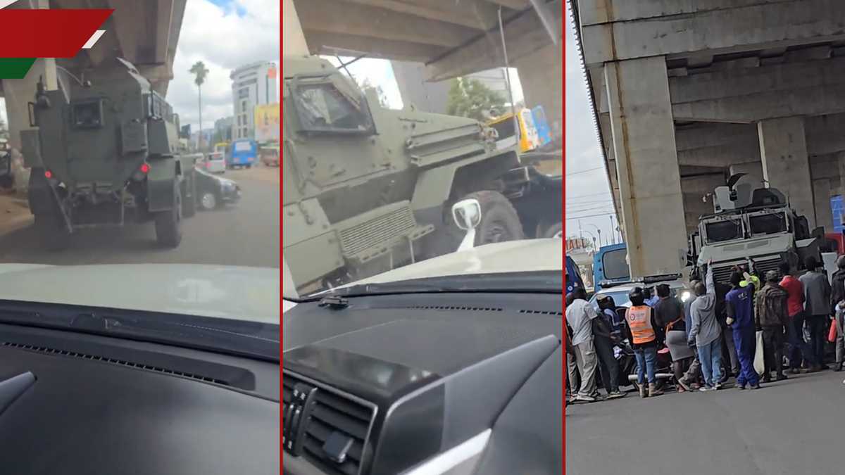 La colère alors que le véhicule de police blindé frappe, traîne Vitz le long de Waiyaki Way