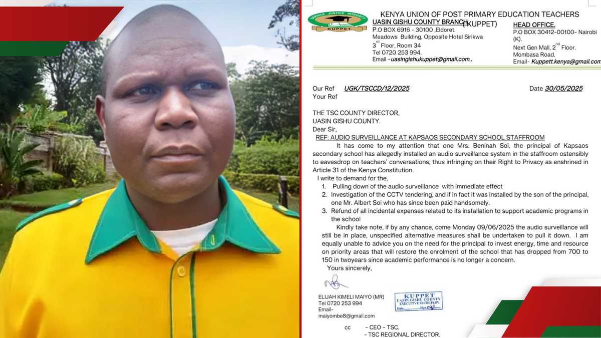 Uasin Gishu: Le directeur installerait la surveillance audio dans la salle d'état-major pour écouter les enseignants