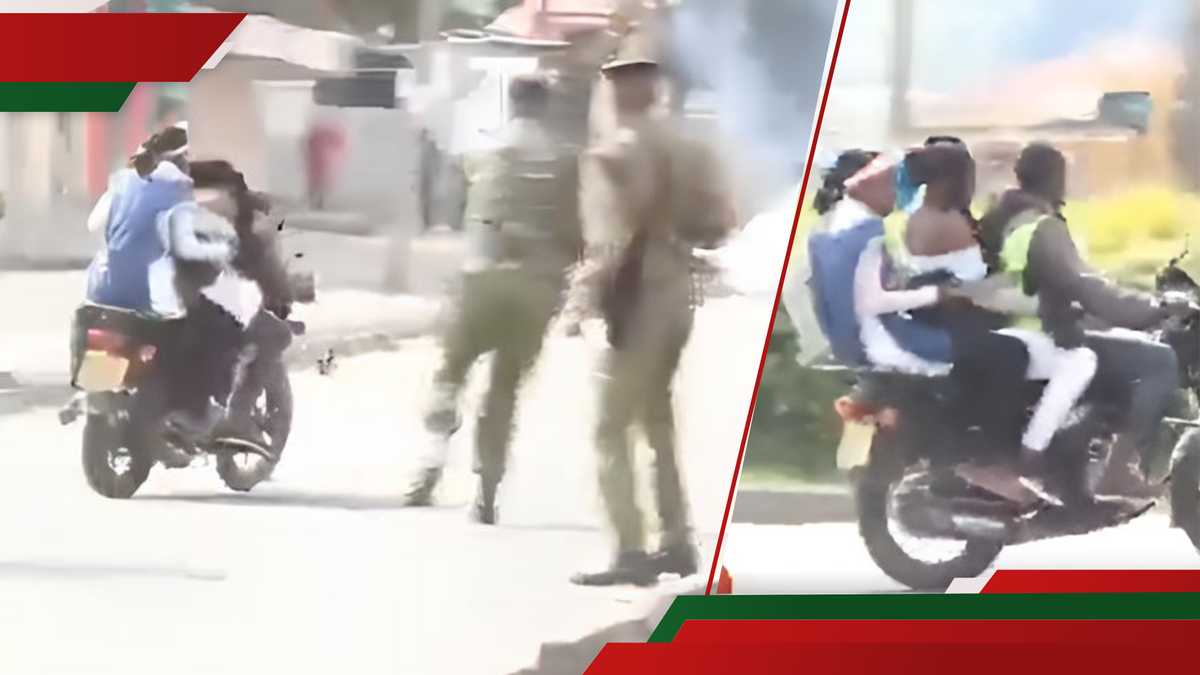 VIDÉO: Indignation alors que la police donne un coup de pied à la moto en mouvement transportant 2 femmes pendant les manifestations de Nakuru