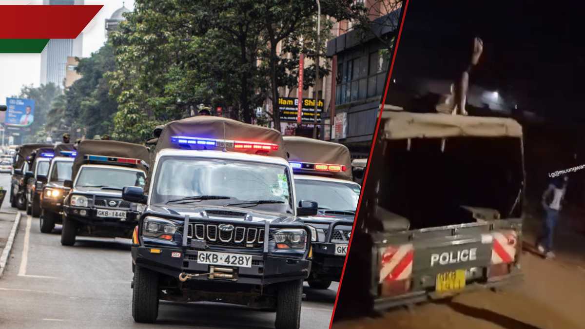 Vidéo d'un homme non botté dormant au sommet de la police terrestre Cruiser amuse Kenyans: "Fear Left"