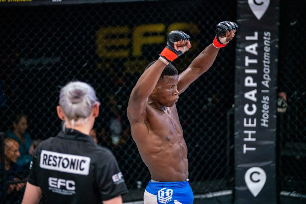 Heroic MMA champ Nkosi Ndebele shines at historic PFL Africa debut in Cape Town; faces Zimbabwean Simba Hokonya in semi final