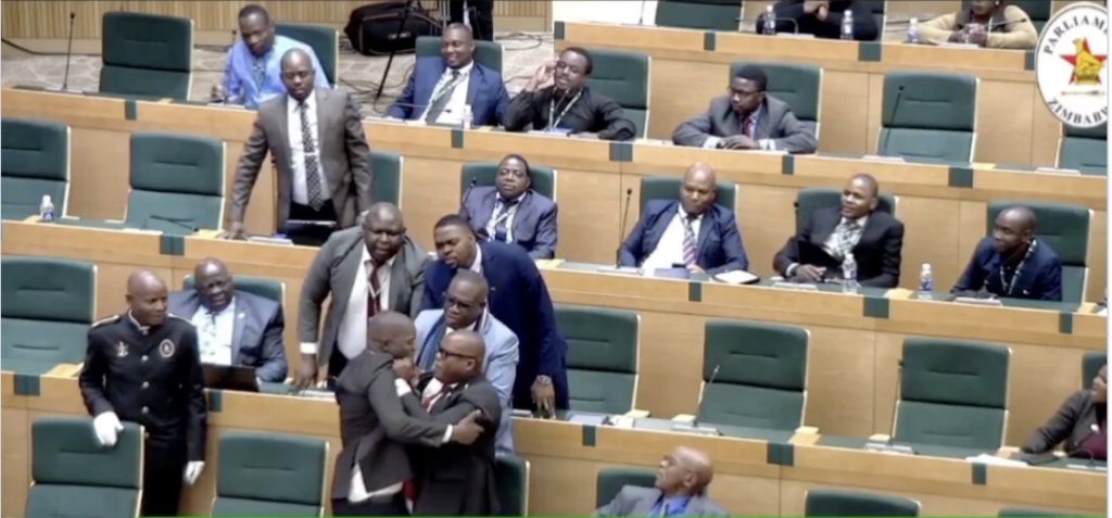 Le législateur de la CCC, Matewu, rejette la Constitution en signe de protestation et est expulsé du Parlement lors d'un débat houleux du CAB3