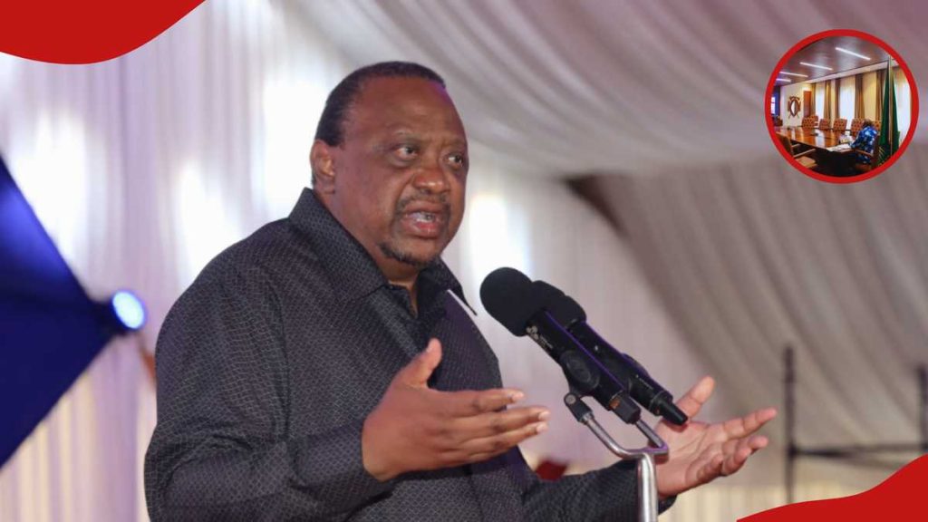 Uhuru Kenyatta : intérieur du bureau richement meublé de l'ex-président avec le portrait de Jomo
